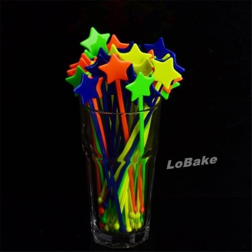 50pcs/bag) 18.5cm multi-color star shape plastic cocktail whisks orange juice stir sticks for DIY drinking decoration supplies