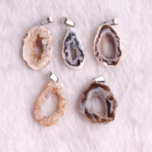 6PCS Women Irregular Geode Pendants Druzy Reiki Pendulum Natural Stone Crystal Agates Pendant Meditation Necklace Jewelry Making
