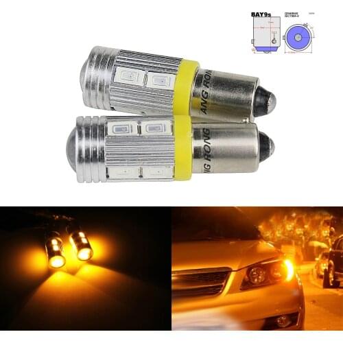 ANGRONG 2x Amber/Orange H21W BAY9s SMD 10 LED Front Rear Side Indicator Tail Light 12V