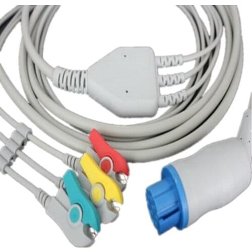 Free Shipping One Piece of 3 Leads ECG Leadwire,For Round 10pin Datex-Ohmeda ECG Cable ECG trunk cable with Clip End IEC