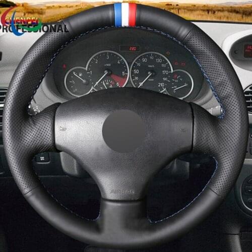 DIY Hand-Stitched Black Leather Steering Wheel Cover For Peugeot 206 1998-2005 206 SW 2003-2005 206 CC 2004 2005 Car Accessories