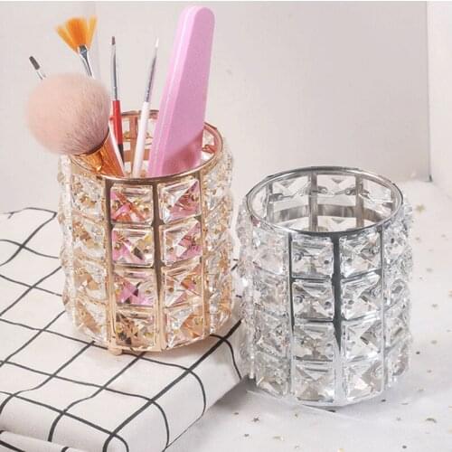 Europe Metal Makeup Brush Storage Tube Eyebrow Pencil Makeup Organizer Bead Crystal Jewelry Storage Box Makeup Tools