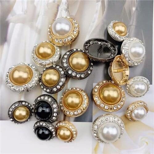 Crystal pearl metal buttons colorful for cloth,DIY jewelry,necklace 10 pieces 1 lot