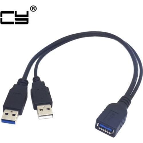 USB 3.0 Female to Dual USB Male Extra Power Data Y Extension Cable for 2.5" Mobile Hard Disk Black Color 30cm 1ft
