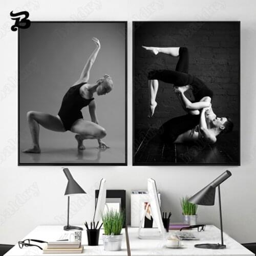 Canvas Painting Black and White Yoga Fitness Wall Art Nordic Posters and Print Wall Pictures for Living Room Gym Yoga Room Decor