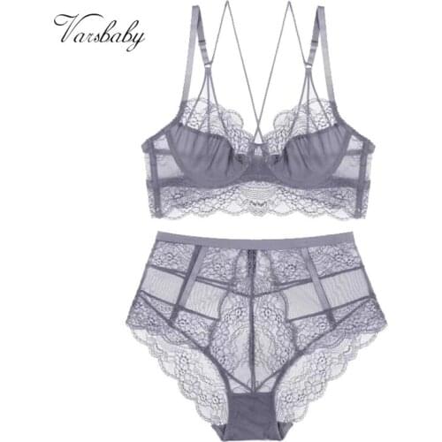 Varsbaby ladies sexy Y-lined underwire floral lace underwear unlined beauty back 3/4 cup bra and panty set