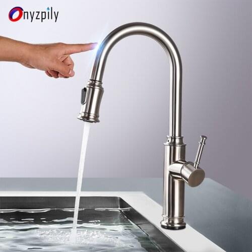 Onyzpily Kitchen Sink Faucet Sensor Faucet Pull Out Sprayer Brushed Nickel Sprayer Nozzle Faucet Deck Installation Mixertorneira