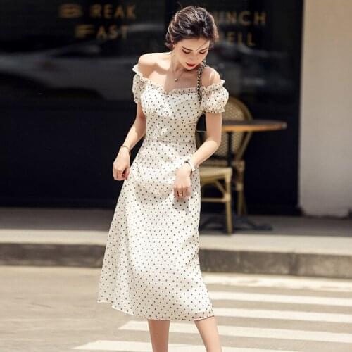 Summer Beach Chiffon Dress Casual Short Sleeve Polka Dot lace Dress Boho Mini Party Dress Elegant Sexy off shoulder dress
