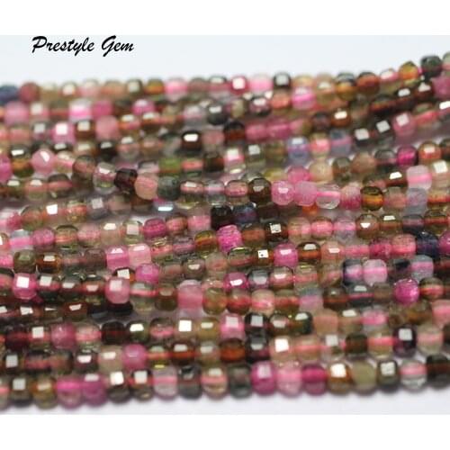 Meihan Natural 2.5mm (3 strands/set) colorful tourmaline faceted cube handmade loose beads for jewelry making design stone DIY