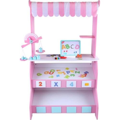 Multi-function House Commissary Set Wooden Toys Children Simulation Pink Supermarket Sales Booth Girl