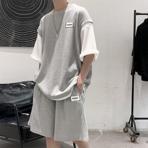 Fashion Mens Sets New Hiphop Style Street Summer T-Shirts With Short Pants Loose Sport Casual Male Clothing