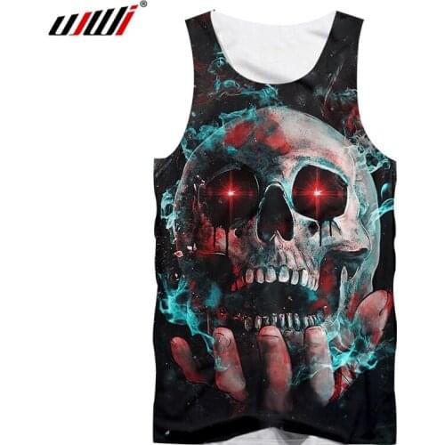 UJWI Man Horror Skull Tank Top Mens 3D Harajuku Oversized Red eyes Printed Cartoon Fitness Dropshipping