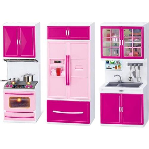 Simulation Kitchen Cabinets Set Children Pretend Play Cooking Tools Mini Dolls Tableware Suits Toys Girls Dollhouse Play Toy Gif