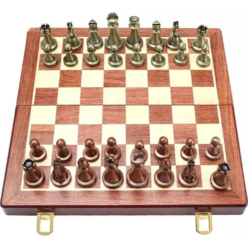 International Chess Alloy Walnut Chess Set Toy Educational Brain Training Folding Board Game for Children High-end Gift DO2