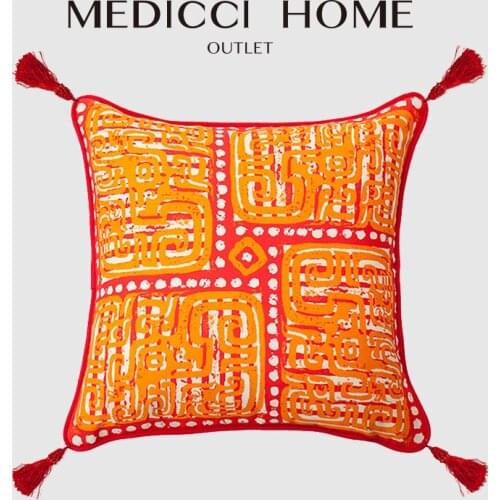 Medicci Home Cushion Cover Mid Centure Modern Style Pearls Chain Totem Inspirational Orange Throw Pillow Case Luxury Coussins