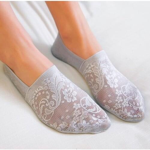 5 Pairs Fashion Women Girls Summer Socks Style Lace Flower Short Sock Antiskid Invisible Ankle Socks New 10 colors