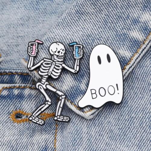 New Punk Dark Brooch Collection Enamel Pins Skull Drinking Skeleton Lapel pins Punk Dark Jewelry Brooches for men women