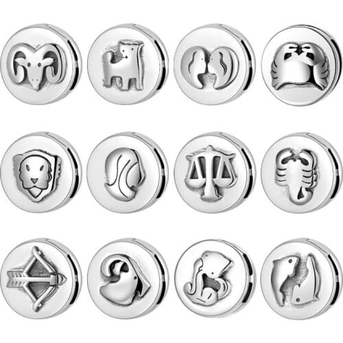 NEW 925 Sterling Silver 12 constellation Aquarius Clips Beads fine Jewelry making Fit Original Reflection Charms DIY Bracelet