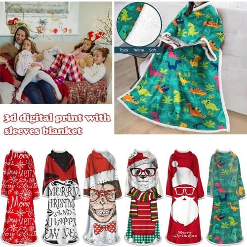 Wearable Blanket With Sleeves Arms 3D Print Soft Plush Sleeved Wrap Winter Blankets Christmas Decoration For Adult Women And Men