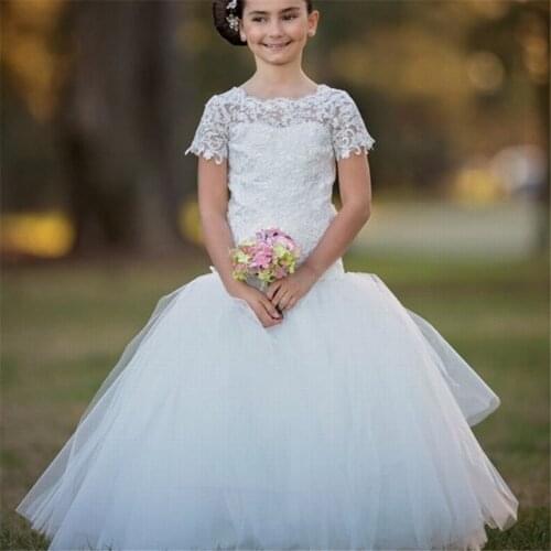 Flowers Girls Dresses Lace For Wedding Evening Party Embroidery Princess Girl Ball Gown Christmas Eve Kids Skirts