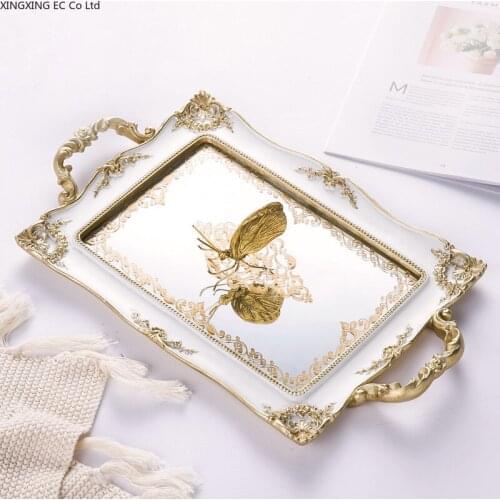 European-style Shooting Props Ornaments Essential Oil Jewelry Storage Tray Golden Rectangular Storage Tray Resin Craft Carving