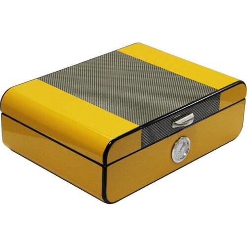Handmade Yellow Carbon Fiber Cohiba Cedar Humidor with Front Hygrometer Cigar Box