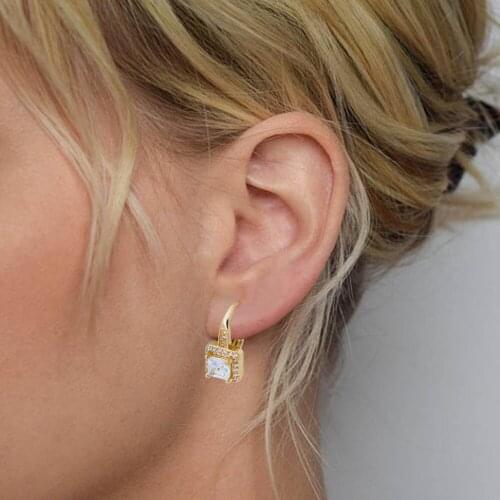 Luxury Women Square Cubic Zircon Stud Earrings Girls Gold Silver Color Crystal Round Earring Fashion Female Jewelry Accessories