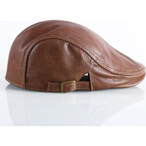 Genuine Leather Hat Mens Cowhide Spring Warm Ear Protection Beret Hats Male Leisure Fashion High Quality Youth Berets Cap H6933