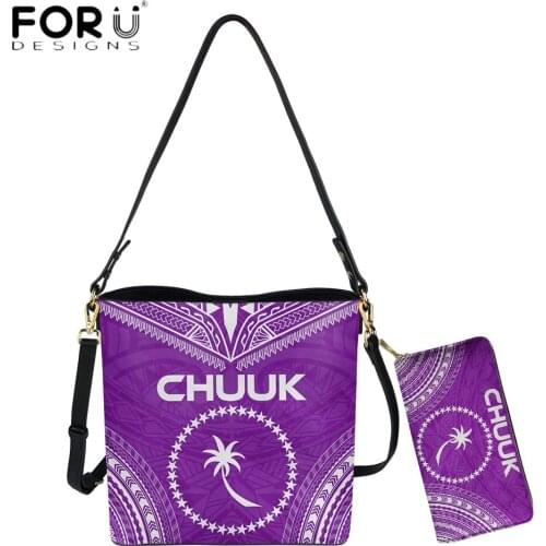 FORUDESIGNS Vintage Luxury Shoulder Bag And Purse 2pcs Set Purple Color Polynesian Chuuk Tribal Print Totes Sac Bolsas Femme