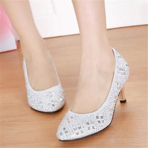 Dress Women Pumps Thin High Heels Party Shoes Nightclub Sequined Cloth Slip On 6-8CM Pointed Toe Office & Career Wedding Bling