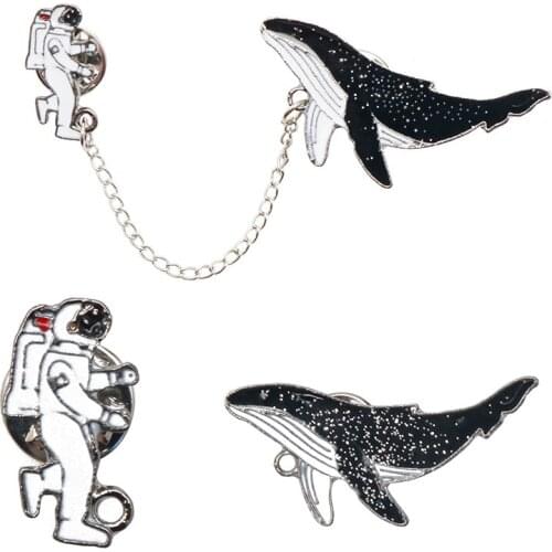 Spaceman Dolphin Brooch Creative Cartoon Brooches Pins Backpack Hat Badge Enamel Pin