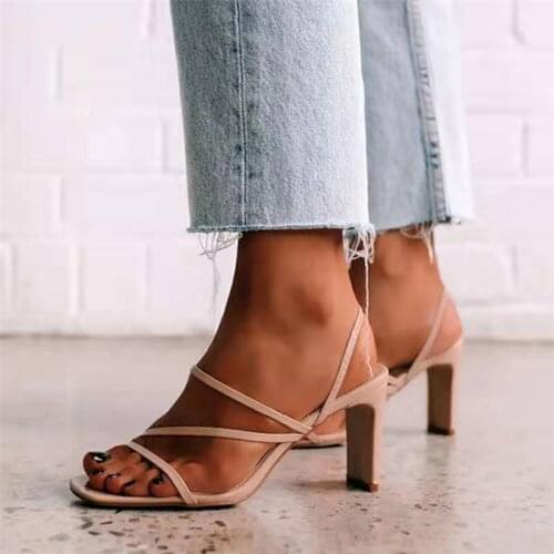 Women Sandals Pumps 2021 Narrow Band Slip On High Heels Back Strap Females Shoes Square Toe Elegant Party Ladies Summer Shoes#g3