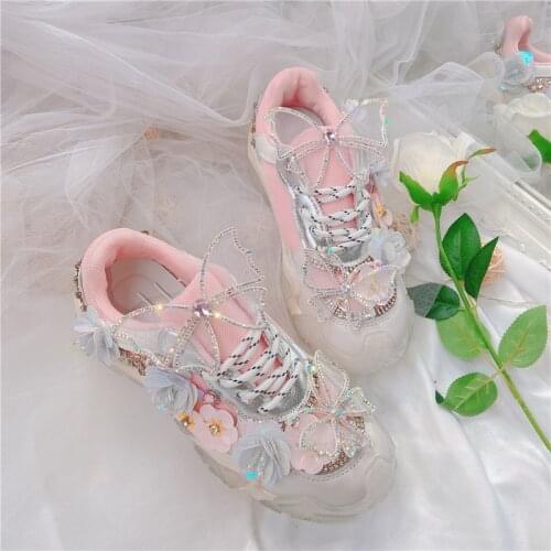 Autumn thick-bottom womens shoes fairy fashion sneakers vintage round head comfortable women shoes cute butterfly cosplay cos