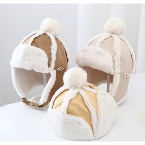 Winter Thicken Warm Baby Hats Kids Girls Boys Suede Fabric Casual Ear Protection Caps