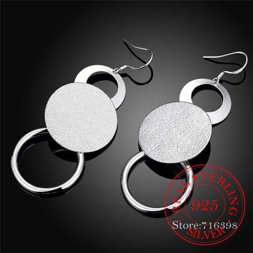 100% Real 925 Sterling Silver Jewelry Rould Circle Long Vintage Tassel Dangle Earrings For Women 2020 Wedding Party Jewelry Gift