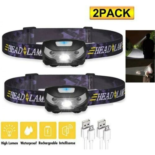 2Pack Super Bright Waterproof Head Torch Headlight LED CREE USB Rechargeable Headlamp Fishing Lights Headlights Flashlight