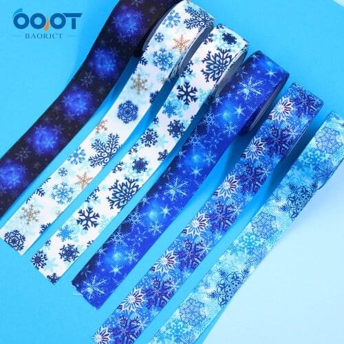 25mm Blue snowflake gosgrain Ribbon 10 Yard Christmas DIY Handmade Accessories Headdress Gift Packaging Decoration