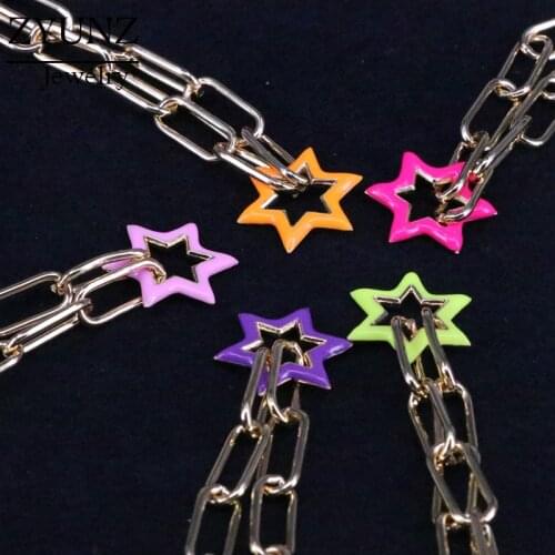 4PCS, Mix colors Enamel STAR/DROP/ROUND/HEART pendants necklace Link chain necklace jewelry accessories metal jewelry for women