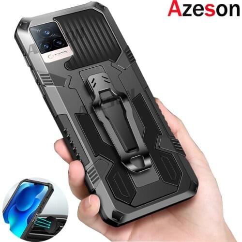 Azeson Shockproof Case For Realme 8 Pro 5 5i 5S 6i 6 7 7i Belt Clip Stand Armor Cover for Realme C25 C15 C11 C12 C17 C3 C2 C1 V5