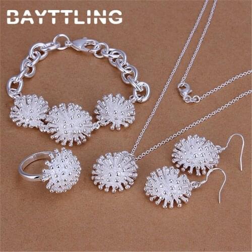 BAYTTLING 925 Sterling Silver 4 Piece Firework Pendant Bracelet Necklace Ring Earring Fashion Jewelry For Woman Set Wedding Gift