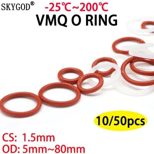 10/50pcs VMQ White Silicone O Ring Gasket OD 5~45mm CS 1.5mm Food Grade Waterproof Washer Round O Shape Rubber silicon ring