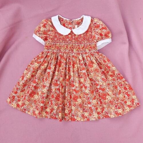 Girls Princess Smocked Dresses Summer Kids Girls Floral Smocking Dresses For Wedding Birthday Party