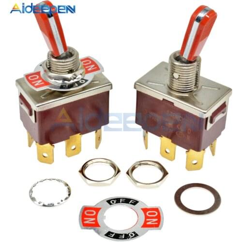 E-TEN(C)1322 Toggle Switch Red 6 Pin ON-OFF-ON Switch Silver Contactor 50000 Times Lifespan 250V 16A Red Handle with 12mm Cap