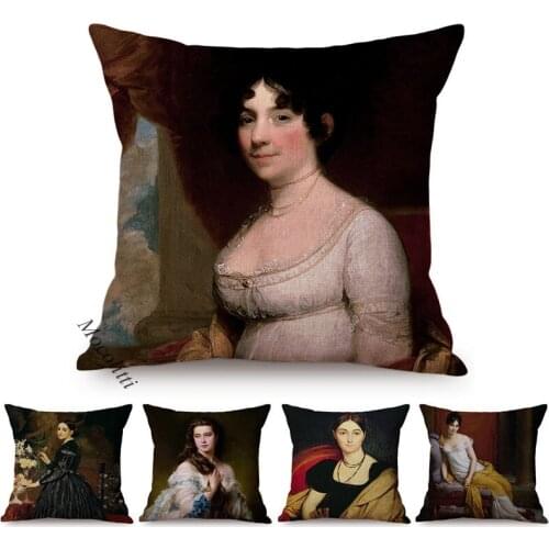 Elegant Madame Portrait Nordic Classical Oil Painting Art Luxury Home Decoration Cushion Cover Living Room Sofa Throw Pillowcase