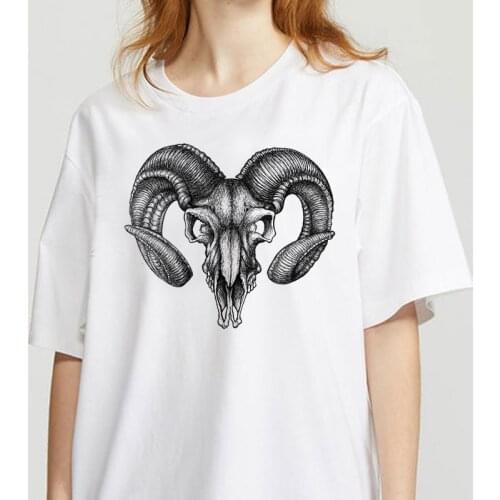 Women Clothing Spring Summer Goat Horn Fashion Cartoon Animal 90s Girl Clothes Print Tee Top Tshirt Female Graphic T-shirt