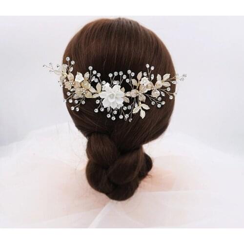 Hair jewelry hand-made soft pottery flower hair comb beautiful thin besmear alloy bridal veil insertion comb wedding accessories
