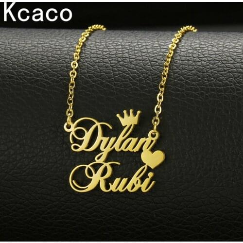 Customized Double Name Heart Necklace with Crown for Women Personalized Stainless Steel 2 Names Pendant Necklaces Couple Gift