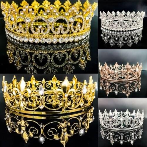 Queen King Wedding Tiara Crown Bridal Vintage Crystal Diadem Women/Men Hair Ornaments Bride Rhinestone Head Jewelry Accessories