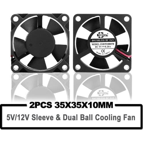 2PCS SXDOOL 5V 12V 35mm 35x35x10mm 3510 Dual Ball Bearing Cooling Fan 2PIN Cooler PC Computer Laptop Cooling Cooler