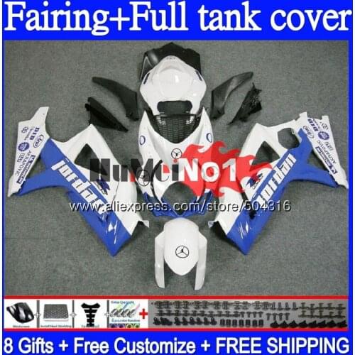 +Tank Kit For SUZUKI GSX-R1000 GSXR 1000 1000CC CC 69MC.29 GSXR-1000 GSX R1000 GSXR1000 K7 07 08 2007 2008 White Blue Fairing